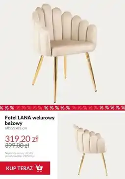 Homla Fotel LANA welurowy beżowy 60x55x83 cm oferta