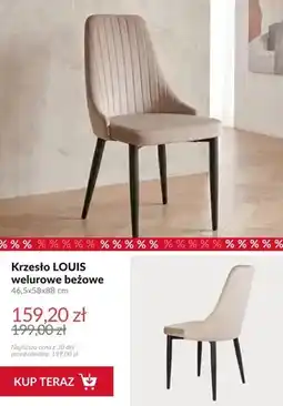 Homla Krzesło LOUIS welurowe beżowe 46,5x58x88 cm oferta
