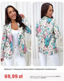 Modna Kiecka Marynarka damska beżowo-turkusowa z motywem kwiatowym ModnaKiecka.pl oferta