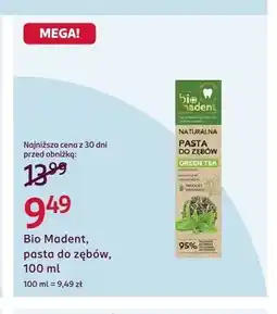 Rossmann Pasta do zębów Bio Madent Naturalna Green Tea oferta