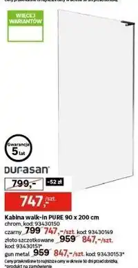 Leroy Merlin Durasan Kabina walk-in PURE 90 x 200 cm oferta