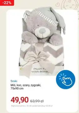Smyk Miś z kocem Smiki szary zygzaki 75x90 cm oferta