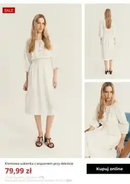 Greenpoint Sukienka damska Greenpoint kremowa z wiązaniem przy dekolcie oferta