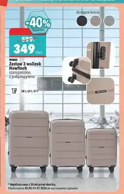 Biedronka Zestaw 3 walizek Wings Hawfinch szampańskie z polipropylenu oferta