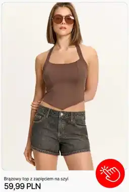 Cropp Top damski brązowy z zapięciem na szyi Cropp oferta