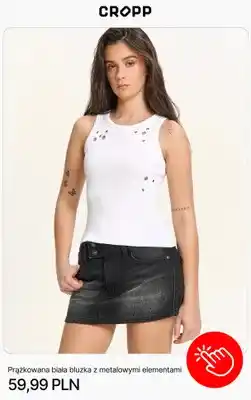 Cropp Bluzka prążkowana biała z metalowymi elementami Cropp oferta