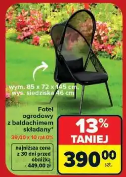 Carrefour Fotel ogrodowy z baldachimem składany oferta