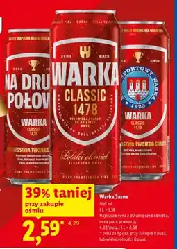 Lidl Piwo Warka Jasne Classic oferta