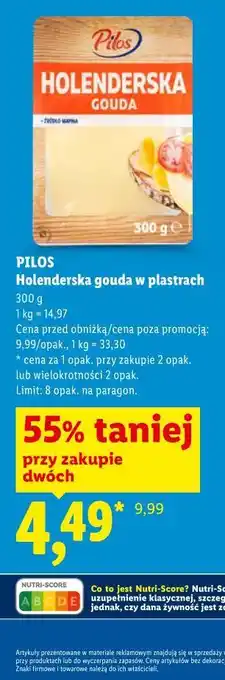 Lidl PILOS Holenderska gouda w plastrach oferta
