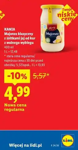 Lidl KANIA Majonez klasyczny z żółtkami jaj od kur z wolnego wybiegu oferta