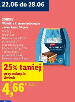 Lidl Sondey Wafelki z kremem mlecznym z orzechami, 10-pak oferta