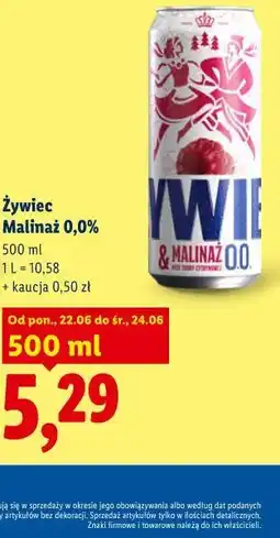Lidl Żywiec Malinaż 0,0% oferta