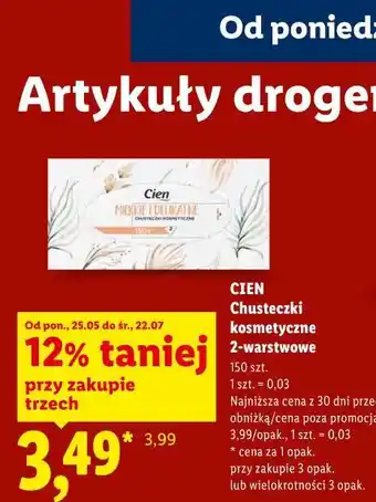 Lidl CIEN Chusteczki kosmetyczne 2-warstwowe oferta