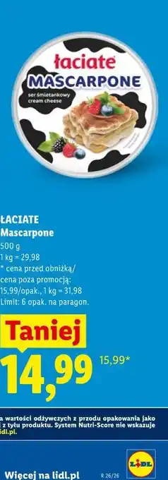 Lidl ŁACIATE Mascarpone oferta