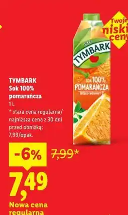 Lidl Tymbark Sok 100% pomarańcza oferta