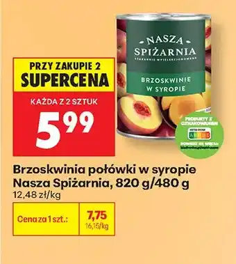 Biedronka Brzoskwinia połówki w syropie Nasza Spiżarnia oferta