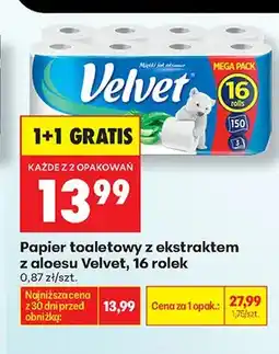 Biedronka Papier toaletowy z ekstraktem z aloesu Velvet oferta