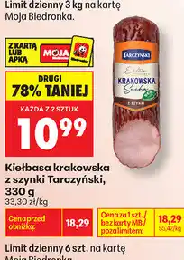 Biedronka Kiełbasa krakowska z szynki Tarczyński oferta