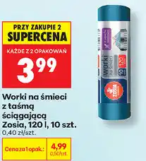 Biedronka Worki na śmieci z taśmą ściągającą Zosia, 120 l, 10 szt oferta