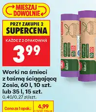 Biedronka Worki na śmieci z taśmą ściągającą Zosia, 60 l, 10 szt. lub 35 l, 15 szt oferta