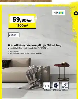 Bricoman Gres szkliwiony polerowany Egen Brugia Natural biały 60x120 cm oferta