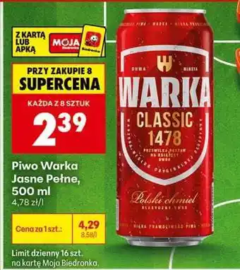Biedronka Piwo Warka Jasne Pełne , 500 ml oferta