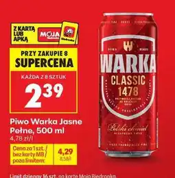 Biedronka Piwo Warka Jasne Pełne , 500 ml oferta