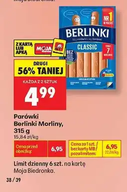 Biedronka Parówki Berlinki Morliny, 315 g oferta