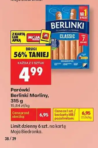Biedronka Parówki Berlinki Morliny, 315 g oferta