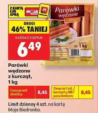Biedronka Parówki wędzone z kurcząt , 1 kg oferta