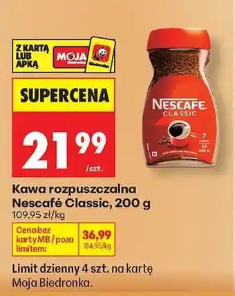 Biedronka Kawa rozpuszczalna Nescafe Classic , 200 g oferta