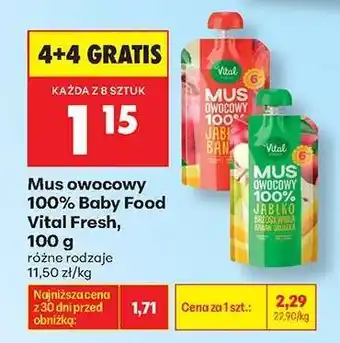 Biedronka Mus owocowy 100 % Baby Food Vital Fresh , 100 g oferta