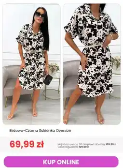 Modna Kiecka Sukienka damska oversize beżowo-czarna ModnaKiecka.pl oferta