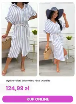 Modna Kiecka Sukienka błękitno-biała w paski oversize ModnaKiecka.pl oferta