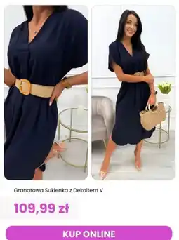 Modna Kiecka Sukienka damska granatowa z dekoltem V ModnaKiecka.pl oferta