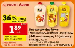 Auchan Mus owocowy jabłkowo-truskawkowy, jabłkowo-gruszkowy, jabłkowo-bananowy lub jabłkowy z mango oferta