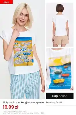 Biały t-shirt z wakacyjnym motywem