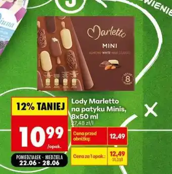 Biedronka Lody Marletto na patyku Minis, 8x50 ml oferta