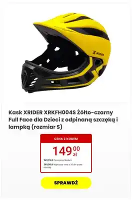 Kask rowerowy XRIDER Full Face dla dzieci żółto-czarny z odpinaną szczęką i lampką rozmiar S