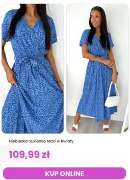 Modna Kiecka Sukienka damska ModnaKiecka.pl niebieska maxi w kwiaty oferta