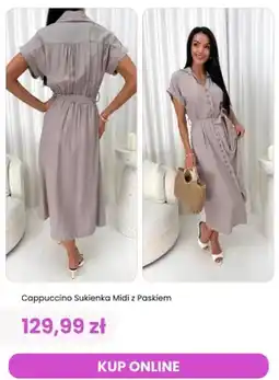 Modna Kiecka Sukienka midi z paskiem Cappuccino ModnaKiecka.pl oferta