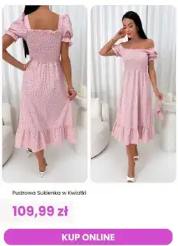 Modna Kiecka Sukienka damska ModnaKiecka.pl pudrowa w kwiatki oferta