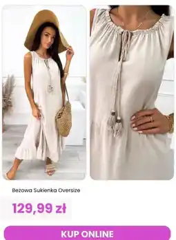 Modna Kiecka Sukienka oversize beżowa ModnaKiecka.pl oferta