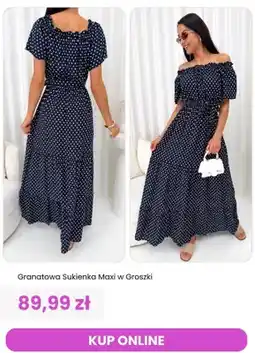 Modna Kiecka Sukienka damska maxi ModnaKiecka.pl granatowa w groszki oferta