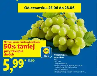 Lidl Winogrona jasne bezpestkowe oferta