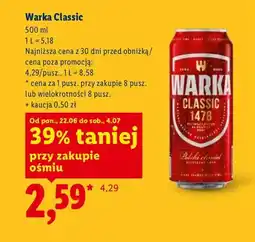 Lidl Piwo Warka Classic oferta
