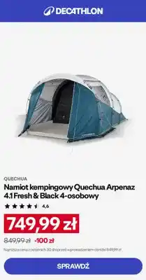 Decathlon Namiot kempingowy Quechua Arpenaz 4,1 Fresh & Black 4-osobowy oferta