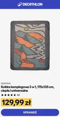 Decathlon Kołdra kempingowa Quechua 3 w 1 175x135 cm ciepła i uniwersalna oferta
