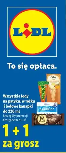 Lidl Wszystkie lody na patyku, w rożku i lodowe kanapki do oferta