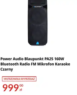 RTV EURO AGD Power Audio Blaupunkt PA25 160W Bluetooth Radio FM Mikrofon Karaoke Czarny oferta